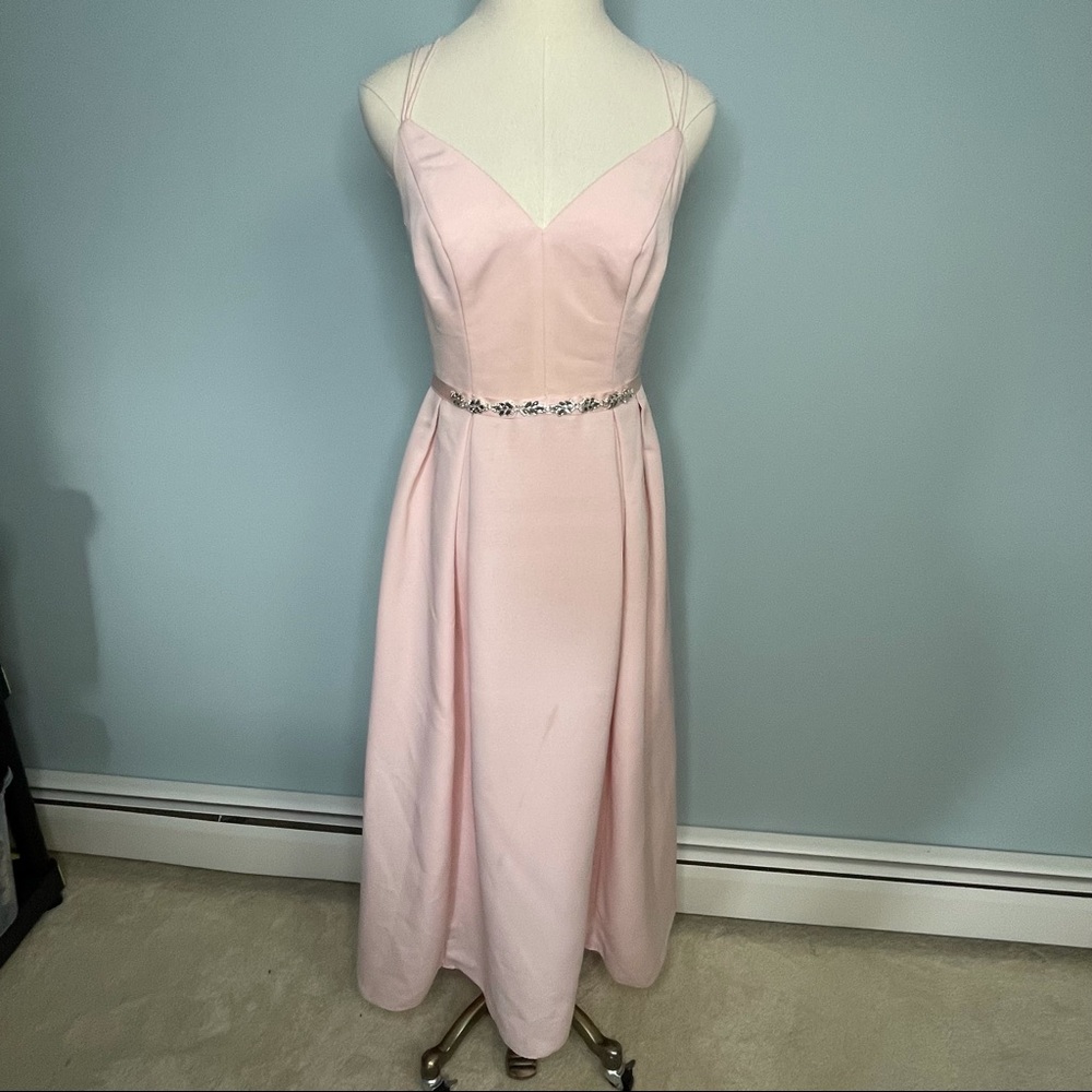 Oleg Cassini petal pink spaghetti strap gown